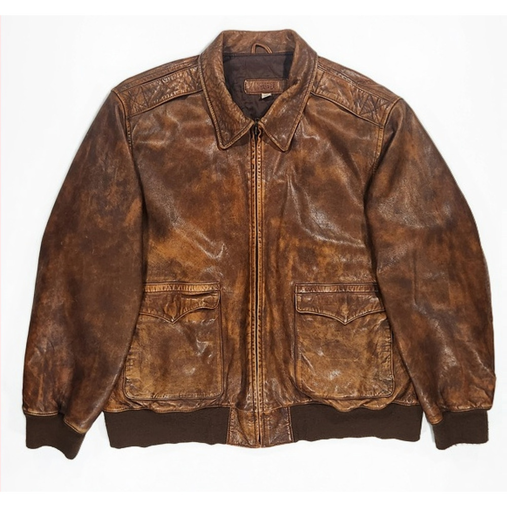VTG 90's Ltd. Ed. Wilsons Leather Brown Quilted-Lined Leather Bomber Jacket XXL